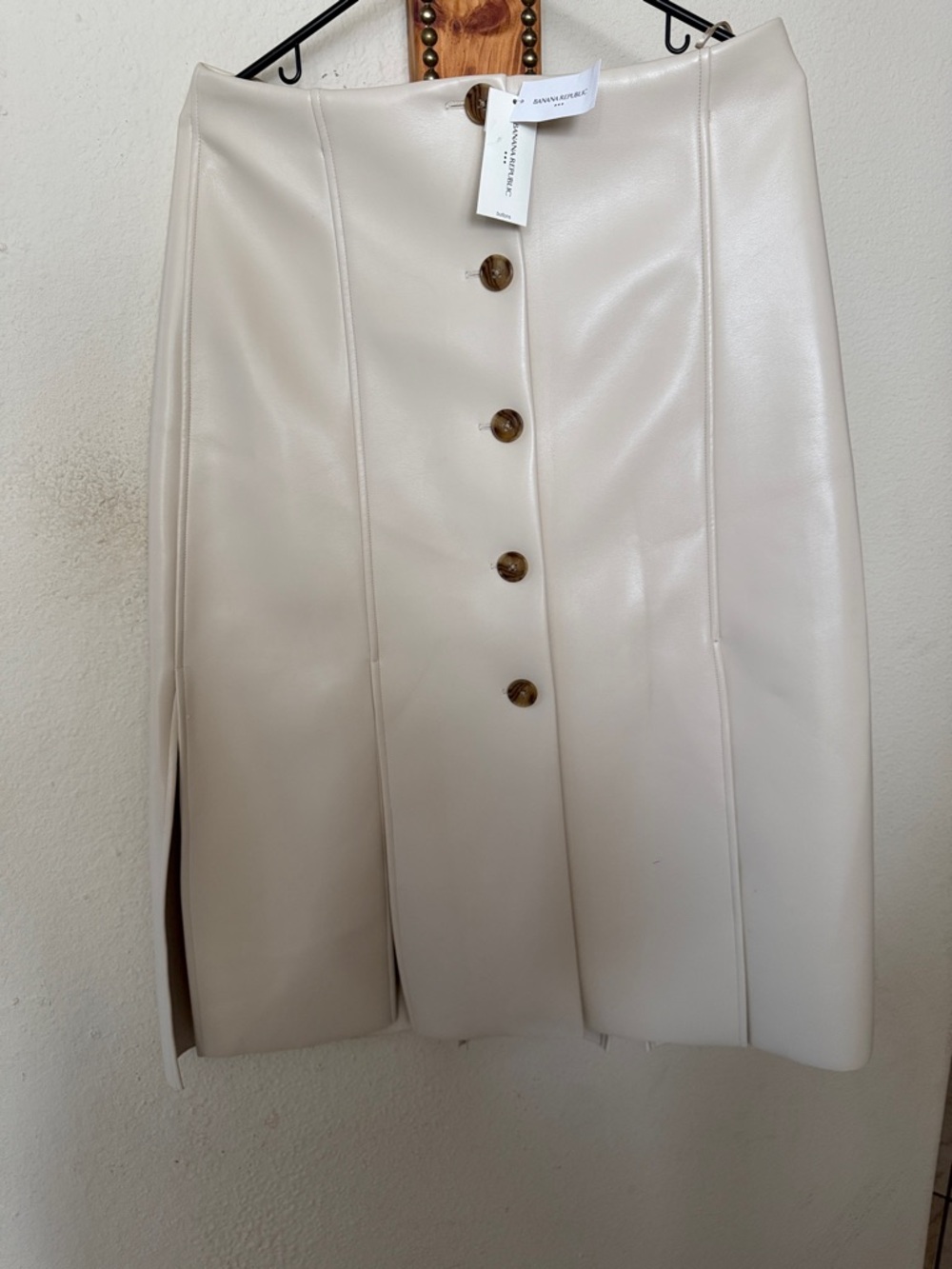 Banana Republic Cream Faux Leather Button-Front Pencil Skirt